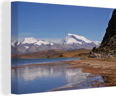 Produktbild von OneMillionCanvasses® - Leinwandbilder - 140x90 cm, Westtibetische Hochebene mit Blick auf den Manasarovar-See, Wandbilder Kunstdruck Wanddekoration - Foto auf Leinwand - Gemälde auf
