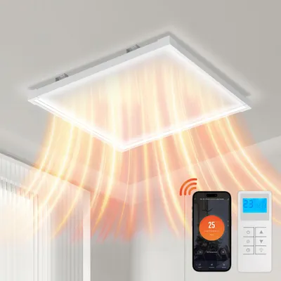 Immagine prodotto di Riscaldatore a soffitto a infrarossi Bettizia 360W | Con luce bianca fredda/calda - Fino a 10 m² - Telecomando - Protezione bordi - Dimmerabile - Lampada - Riscaldatore