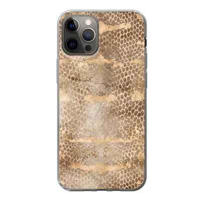 Produktbild von MuchoWow® Handyhülle Schutzhülle Hülle für iPhone 13 Pro Schlangendruck - Gold - Braun Silikon Softcase Handy Hülle - Handy-Tasche