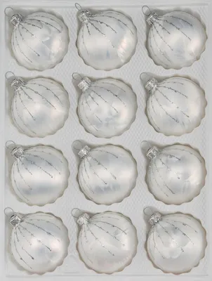 Produktbild von 12 tlg. Glas-Weihnachtskugeln Set in Ice Weiss Silber Regen