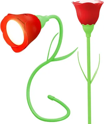 Two red rose-shaped lamps on a white background.