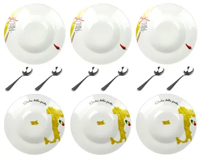 Produktbild von 6 Stück Retsch Arzberg XL Pastateller Porzellan Ø 27cm Italienisches Design inkl. Pastalöffel Spaghettiteller Suppenteller Salatteller