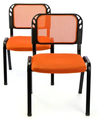 Produktbild von 2er Set Konferenzstuhl Besucherstuhl orange gepolsterte Sitzfläche stapelbar 52,5 x 45 x 80 cm Metallrahmen schwarz