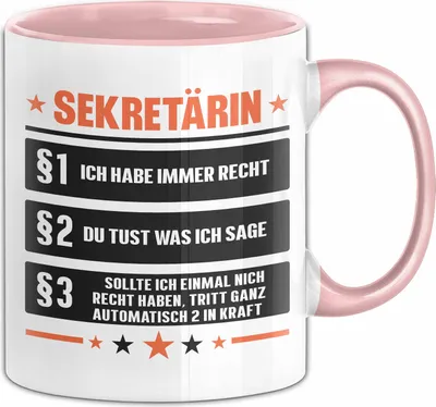 Produktbild von Sekretärin Tasse Geschenk Lustiger Spruch 3 Gesetze (Rosa)