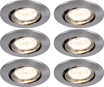 Produktbild von Paulmann Premium Einbauleuchten Set schwenkbar 6x35W 2x105VA 230/12V GU5,3 51mm Eisen gebürstet/Alu Zink