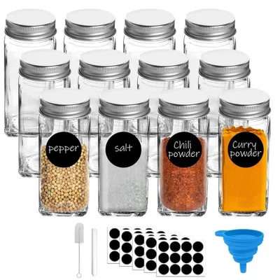 Produktbild von Glas Gewürzgläser - Gewürzgläser Set - 12er Set je 120 ml - Transparente Vorratsgläser - Wiederverwendbar - Für Gewürze und Salz - Küchenaufbewahrung