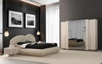 Produktbild von Elegantes 4-tlg. Schlafzimmer-Set mit Bett Nachttischen und Schrank.