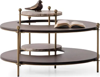 Produktbild von Eleganter Runder Couchtisch Zweistockiger Beistelltisch Metallfüße