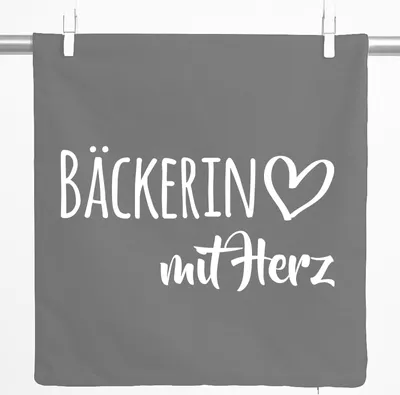 Produktbild von Huuraa Kissenbezug Bäckerin mit Herz 40x40cm Steel Grey Baumwolle Dekokissenbezug Geschenkidee