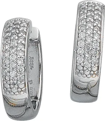 Produktbild von Pavé Creole Creolen mit 50 Diamanten Brillanten 585 Weißgold Ohrschmuck Damen