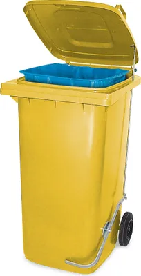 Produktbild von Müllbehälter mit Fußpedal u. Klemmring, 240 Liter, gelb, BxTxH 580x730x1075 mm