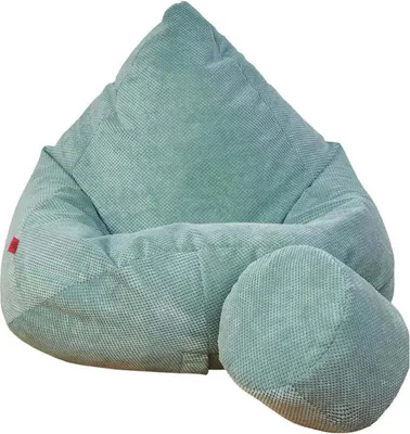 A mint-colored beanbag chair and footrest are shown against a white background.