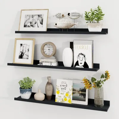 Productafbeelding van Zwevende Planken Set - Richel Planken Wandmontage - Decoratie Presenteren - Unieke Richel Ontwerp - 36 inch Breed - Zwart