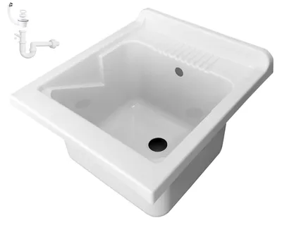 Zdjęcie produktu dla Omgoods - Umývadlo z tworzywa sztucznego (PP), wymiary 45 x 50 cm - Komplet z syfonem i odpływem