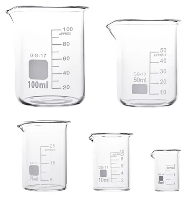Becherglas-Set 5-teilig 5–100 ml Borosilikatglas hitzebeständig