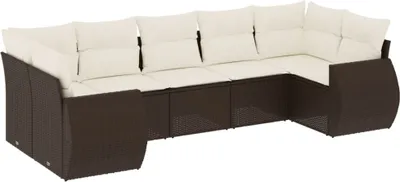Produktbild von vidaXL 7-tlg. Garten-Sofagarnitur mit Kissen Braun Poly Rattan
