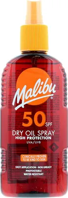 Zdjęcie produktu dla Malibu Dry Oil Spray SPF50 Olejek Brązujący Do Opalania 200ml