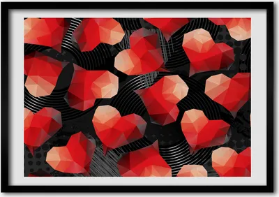 Produktbild von Bild - Bilder - Bilderrahmen - 70 cm x 50 cm - MDF-Rahmen, Wandkunst geometrisches Herz
