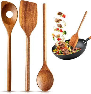 Produktbild von Holzkochlöffel Set 3 Stück, Akazienholz, für Küche