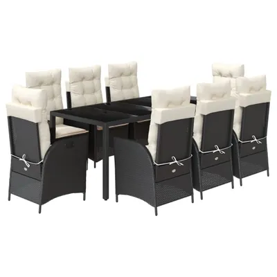 Produktbild von vidaXL 9-tlg. Garten-Essgruppe mit Kissen Schwarz Poly Rattan