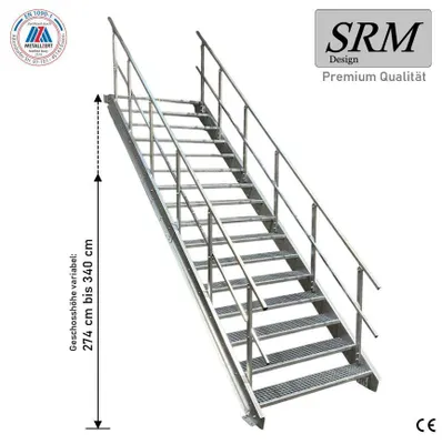 Produktbild von 16 Stufen Stahltreppe beidseitigem Geländer Breite 80 cm Geschosshöhe 274-340cm