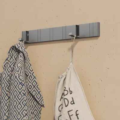 Produktbild von doporro Garderobenhaken Wand Moderne Wandgarderoben aus Aluminium Garderobenleiste klappbar kleiderhaken mit 6 Beweglichen Haken Wandhaken Grau