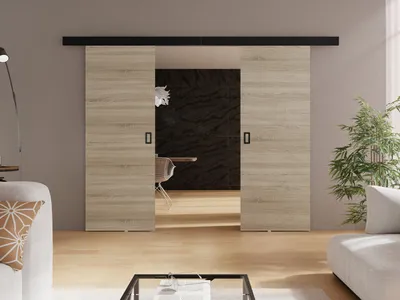 Obrázek produktu pro Posuvné dvoukřídlé interiérové dveře SANITA 3 - 132 cm, dub sonoma