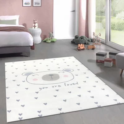 Zdjęcie produktu dla Łatwy w pielęgnacji dywanik do zabawy - uroczy miś - serduszka w kolorze kremowym rozmiar - 120 x 170 cm