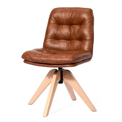 Image de HomeMiYN Chaise de salle à manger en PU, fauteuil pivotant 360° avec pieds en bois massif, chaise rembourrée pour cuisine, salon et bureau