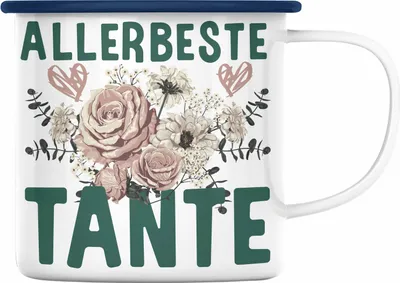 Produktbild von Trendation - Beste Tante der Welt Geschenk Emaille Tasse mit Spruch Emaille Emaille Tasse für Allerbeste Tante (Blau)