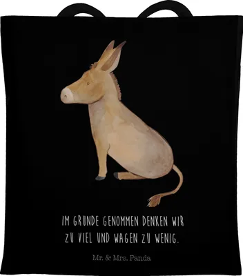 Produktbild von Mr. & Mrs. Panda Tote Bag Esel - Schwarz - Geschenk, Schultasche, Stoffbeutel, Lustige Sprüche, Laptoptasche, Mut, Weisheit, Tasche, Ziel, Shopping, Zuversicht, Erfolg