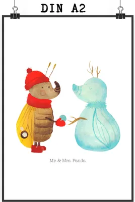 Produktbild von Mr. & Mrs. Panda Bild Nachtfalter Schneemann DIN A2 - Weiß - Geschenk, drucke, Kunstdruck, Weihnachtsgruß, Weihnachten, Winter, Schnee, Wanddekoration, wanddeko, Plakat