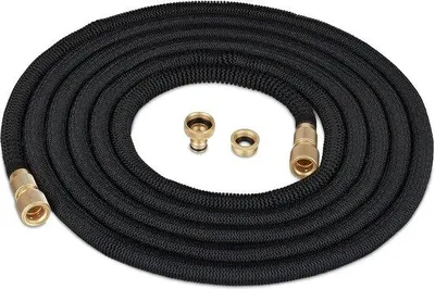 Image de Tuyau d'arrosage flexible de 15 m, extensible, noir, raccords 1/2'' et 3/4''
