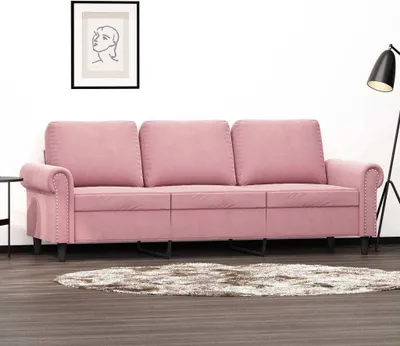 Image de Canapé exclusif, 3 places, couleur rose, 180 cm, revêtement en velours