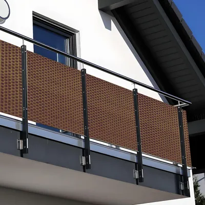 Produktbild von NYVI Polyrattan Balkon Sichtschutz Privafence 90x300 cm Honig - Balkonbespannung mit Metallösen - UV-fest, Witterungsbeständig, 100% Blickdicht - Balkonumspannung Balkonumrandung 0.9x3 m