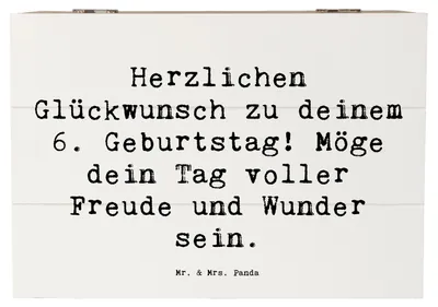 Produktbild von Mr. & Mrs. Panda Geschenkbox Spruch 6. Geburtstag 22 x 15 cm - Weiß - Geschenk, Kiste mit Deckel, Freude, Glückwunsch, Truhe, Happy Birthday, unvergessliche Momente