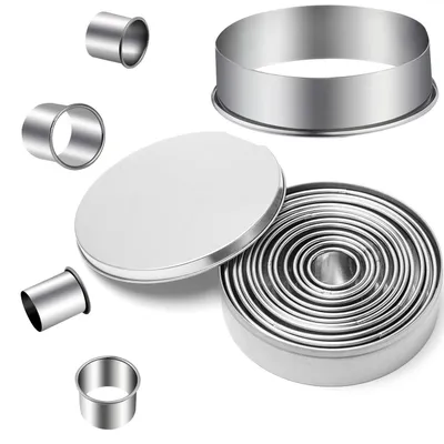 Obrázek produktu pro Formičky na vykrajování, kulaté, 12 kusů, z nerezové oceli, s úložnou krabičkou