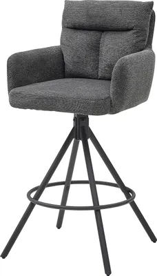 Produktbild von Sofia Barhocker Cord Grau 2er Set – 180° drehbar Auto Return, Metallgestell Schwarz matt, Sitzhöhe 70 cm, Tresenhocker modern
