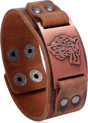 Produktbild von Herrenarmband BR-34341 - Braun 2 mit Wolfskopf KP34341