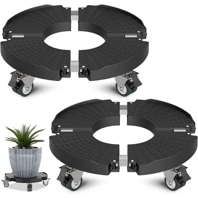 Zdjęcie produktu dla Rolka do roślin, okrągła, średnica 40-54 cm, udźwig 200 kg, z kółkami jezdnymi, zestaw 2 sztuki, kolor czarny