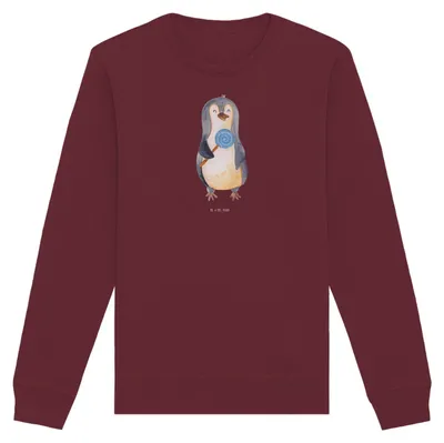 Produktbild von Mr. & Mrs. Panda Bio Baumwoll Pullover Pinguin Lolli Größe XXL - Burgundy - Geschenk, Sweater, Süßigkeiten, Rundhals, Sweatshirt, Spruch, Heißhunger, Pulli, Naschen