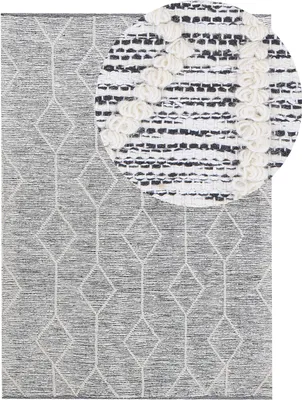 Produktbild von BELIANI Teppich Grau mit Beige 140 x 200 cm Kurzflor Baumwolle mit Geometrisches Muster Handgewebt Rechteckig Modern