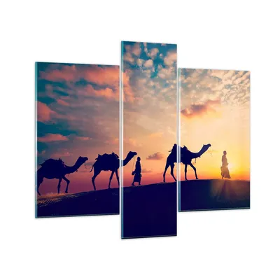Produktbild von Bilder auf glas - Kamel Wohnwagen - 95x80cm - Glasbilder - Wandbilder - Bilder - Kunstdruck - zum Aufhängen bereit - Wanddekoration aus Glas - Glas Bilder - Wandbild auf Glas - 3 Teile - GCB95x80-3672