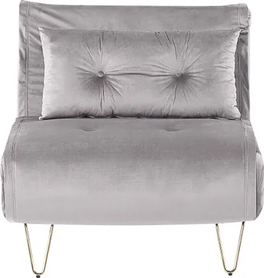 Zdjęcie produktu dla BELIANI Sofa rozkładana szara 1-osobowa z poduchą złote metalowe nogi glamour