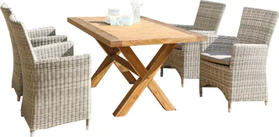 Produktbild von Sonnenpartner Ikarus&Stanford 5-teilige Sitzgruppe 160x90cm Teakholz white-coral
