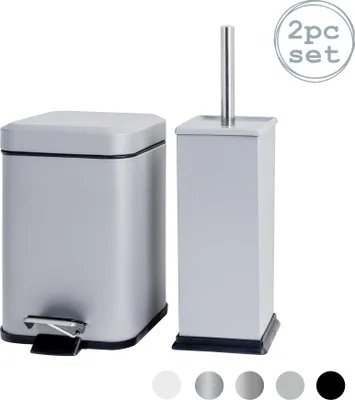 Produktbild von Harbor Haushalt Platz Stainless Steel Bad Treteimer & Toilettenbürste Set - Grau