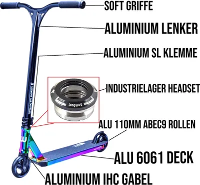 Produktbild von Longway Metro 2K19 Stunt-Scooter H=79cm Schwarz/Neochrom