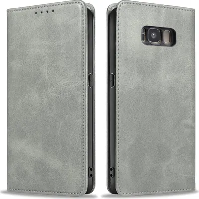 Produktbild von Handyhülle für Samsung Galaxy S8 Kunstleder Flip Cover Hülle Handytasche Case Kartenfach Farbe: Grau