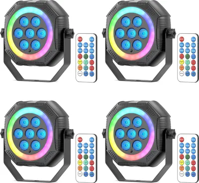 Image de Projecteurs de scène, LED RVB, batterie rechargeable, lot de 4, prise européenne