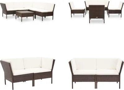 Image de vidaXL Ensemble de salon de jardin 6 pièces avec coussins poly rotin brun - Ensemble de salon de jardin - Ensemble de salon de jardin - Canapé de jardin